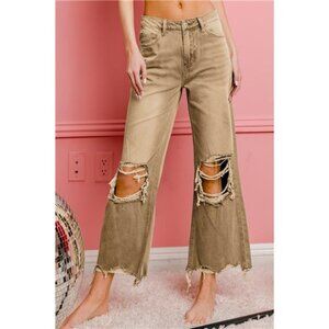 BiBi Distressed Vintage Washed Wide Leg Pants